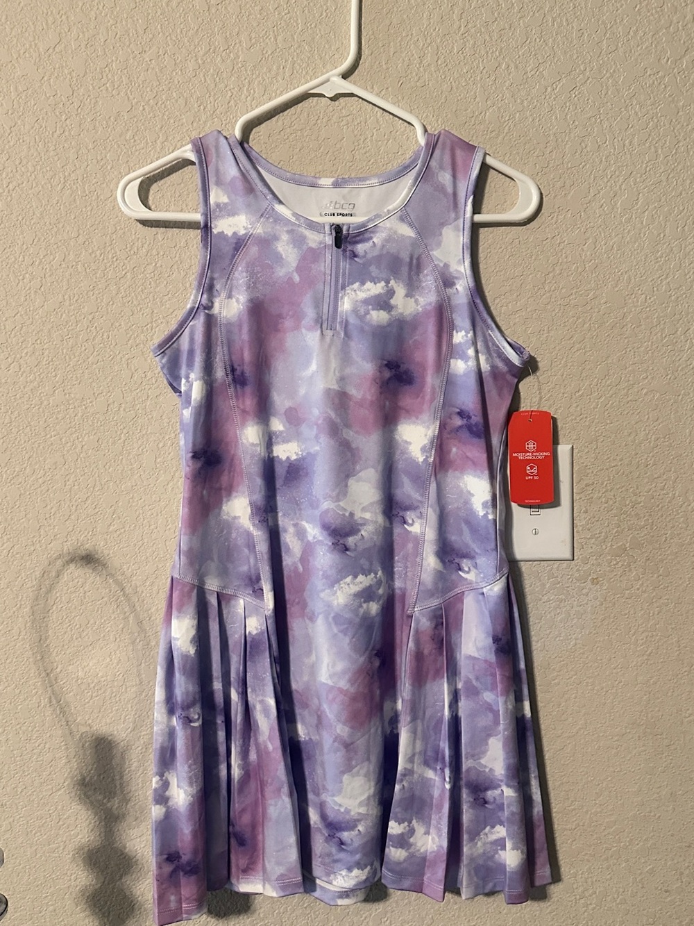 bcg Girls Purple and White Tie-Dye Athletic Dress with Front Zip
